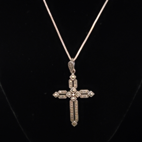 Sterling Marcasite  Gothic Cross Necklace - Picture 6 of 8
